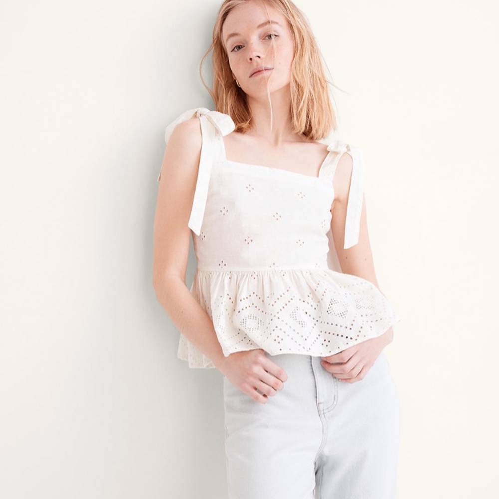 NWT Madewell peplum, bow, eyelet tank summer 2022 size medium. Classic 🥰